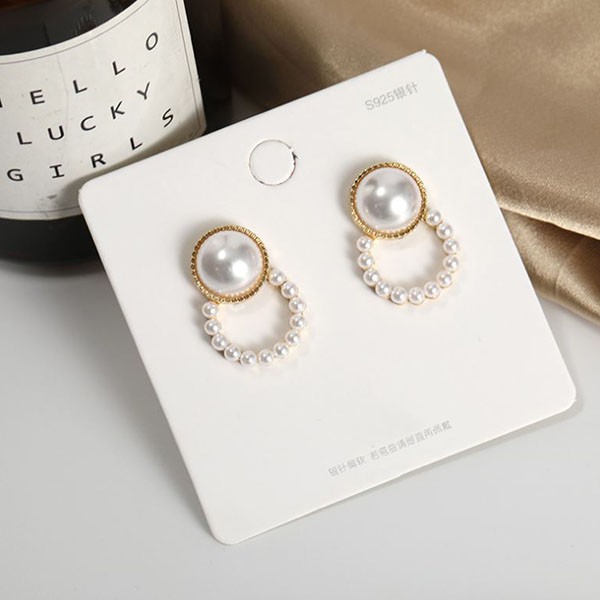 anting fashion s925 simple pearl circle earrings (1h5) jan244