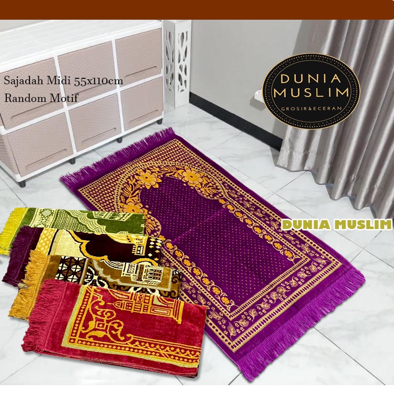 Sajadah Turki Midi Super Spegel Ukuran 53x110cm Bahan Beludru Tebal Perlengkapan Sholat Pakaian Muslim Sejadah Murah