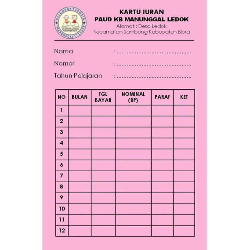 

KARTU IURAN/KARTU SPP/KARTU INFAQ/KARTU IURAN KAS