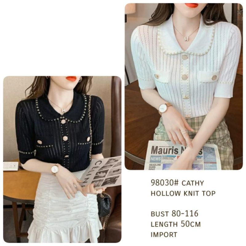 MDLV ~ 98030 Cathy Hollow Knit Top Blouse Rajut Blouse Import Blouse Korea Style terbaru Fashion Import