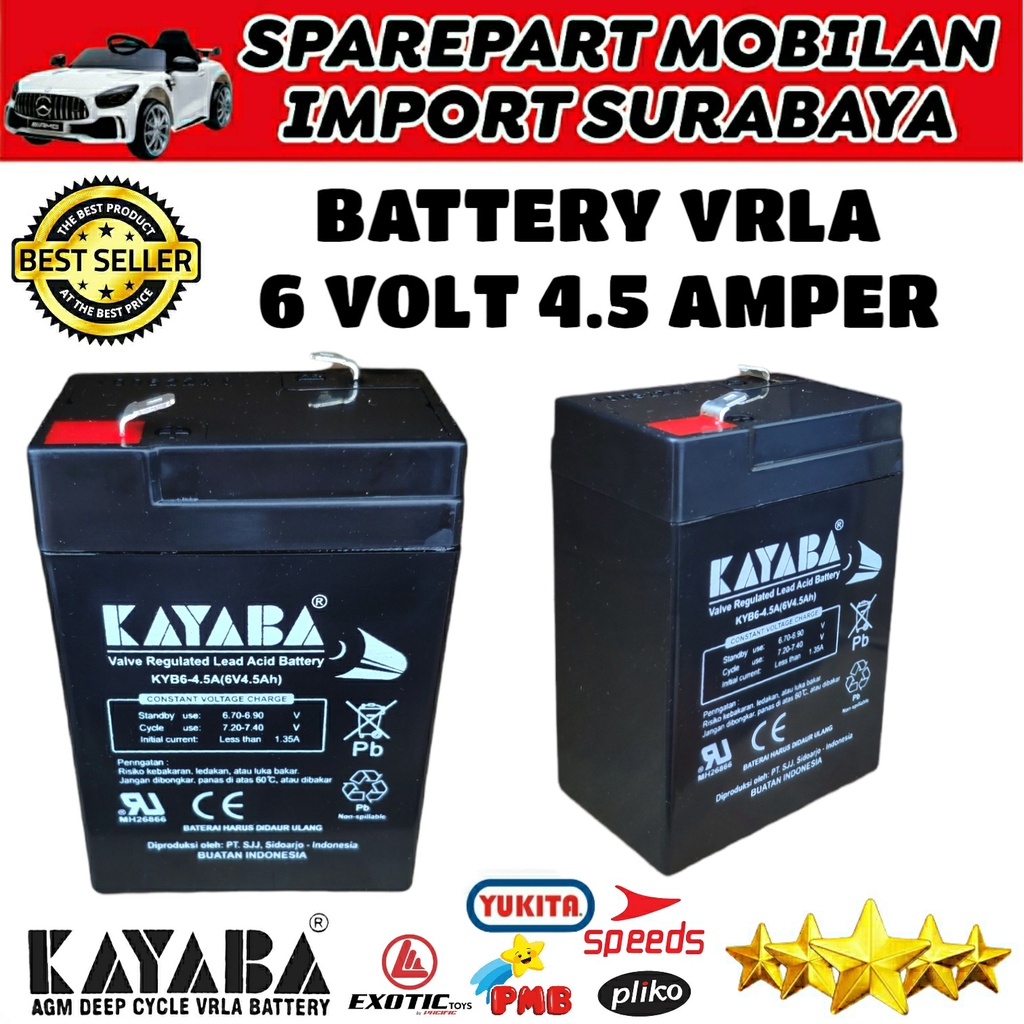 KAYABA 6 VOLT 4 AMPER EMERGENCY LAMP 6V 4AH MOTOR VESPA ANAK SCOOPY MICKEY MOBIL MOBILAN ANAK PLIKO