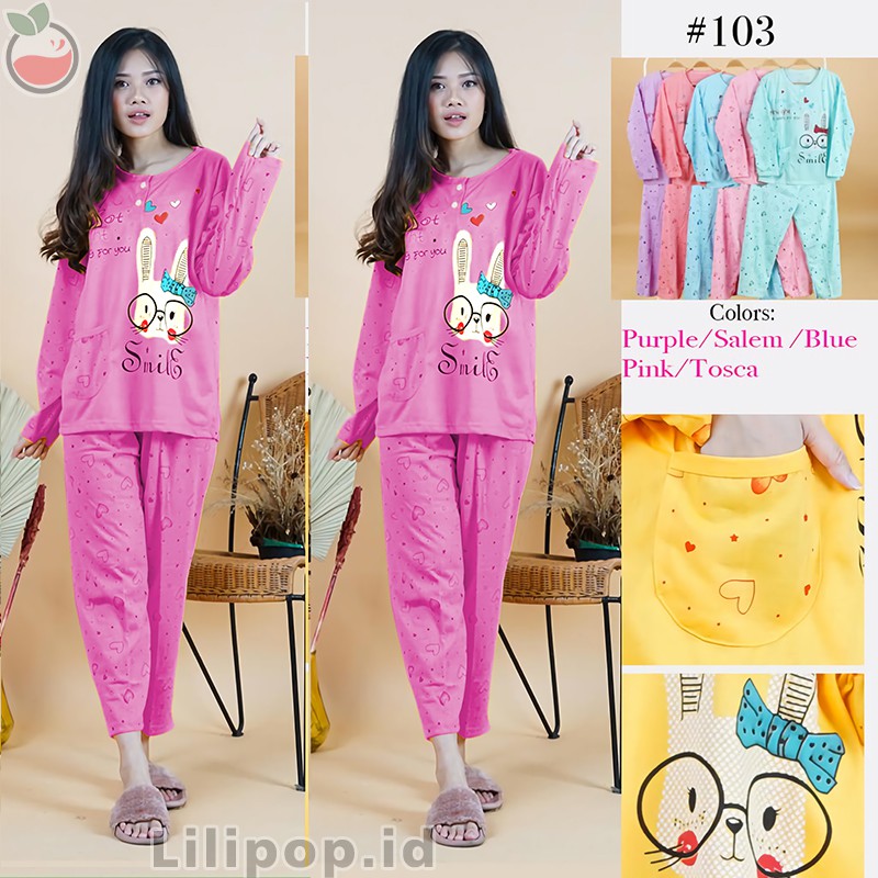 Baju Tidur Wanita PP Lengan Panjang Celana Panjang Baby Doll Bahan Kaos Allsize Murah