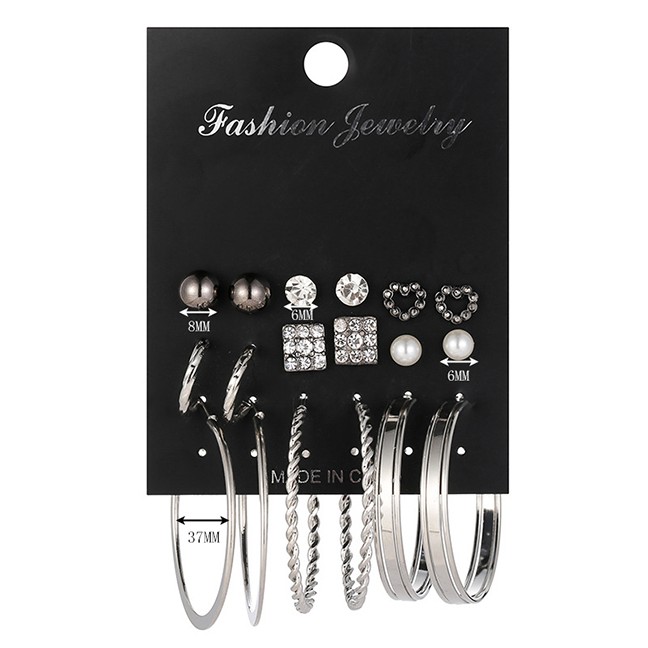 LRC Anting Set Fashion Silver Pearl Leaf Geometric Earring Set F88399