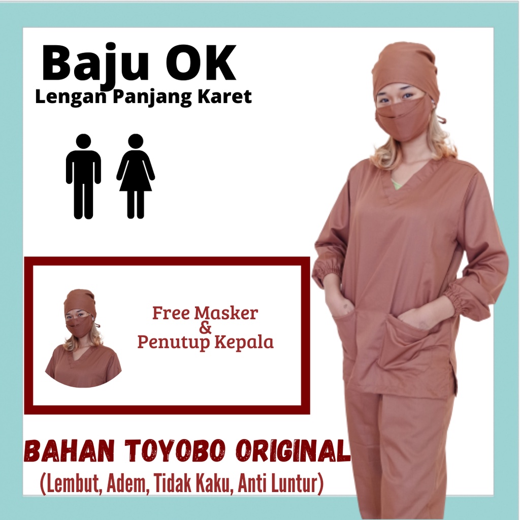 Baju Ok / OKA | Baju Jaga Perawat Dokter Petugas Medis LENGAN KARET PANJANG | Bahan Toyobo