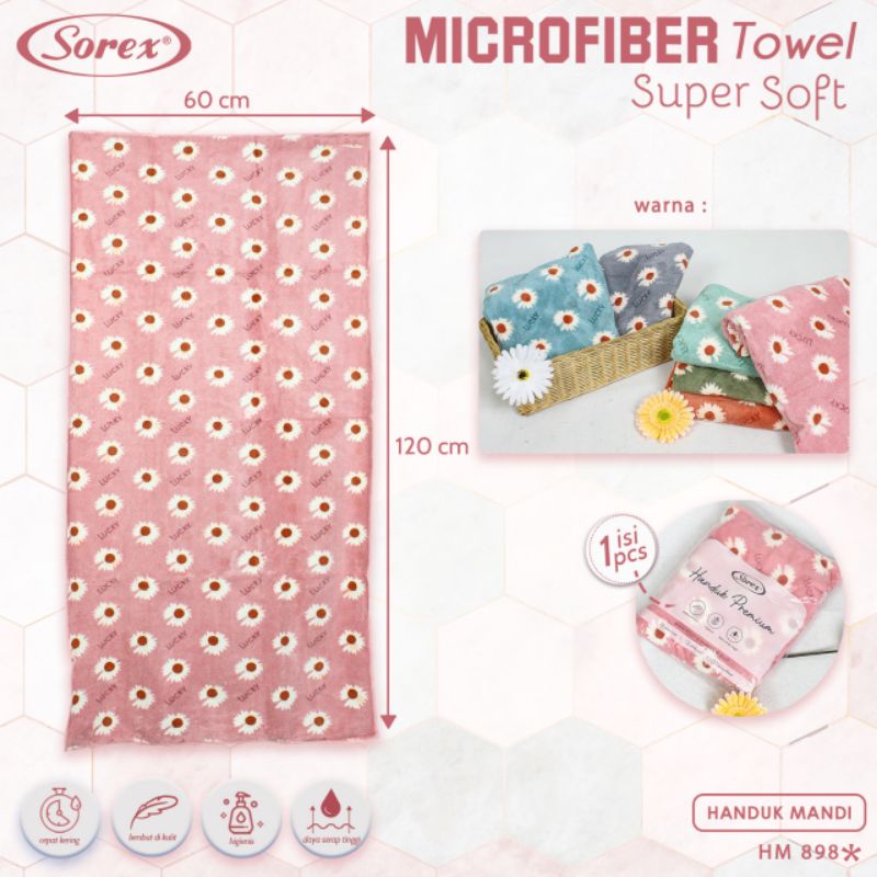 Sorex HM 898 handuk mandi dewasa mikrofiber super soft towel bunga lembut daya serap tinggi uk.60x120cm