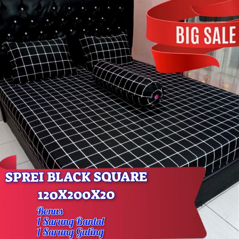 SPREI 120X200 MURAH SEPRAI HOMEMADE SINGLE MOTIF KARAKTER MONOCHROME KOTAK HITAM KATUN ADEM TIDAK LUNTUR [1Kg muat 2Pcs]