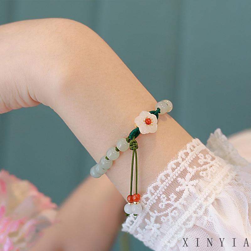 Gelang Manik-Manik Giok Peach Blossom Untuk Wanita