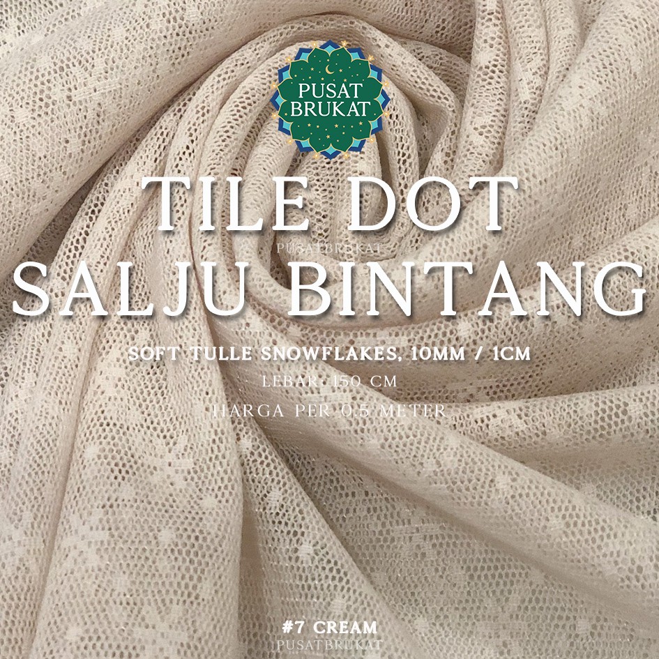 KAIN TILE DOT SALJU BINTANG 1 / TULLE SNOW FLAKES #1, Ø 1CM / 10MM, LEBAR:150CM [harga per 0.5m]