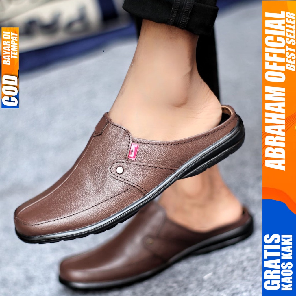 Sepatu Sandal Casual Kulit Asli Bustong Tutong Sendal Slop Original Murah Terbaru Kekinian