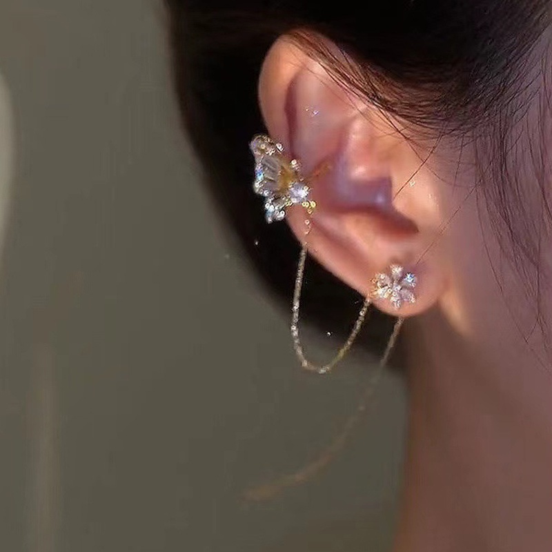 Anting Rumbai Desain Kupu-Kupu Aksen Berlian Imitasi Gaya Jepang Korea