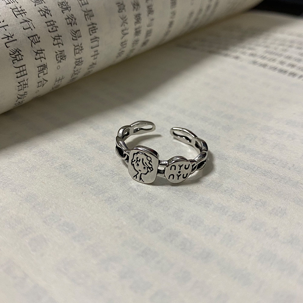 【COD Tangding】Adjustable Retro Girl Head Portrait Ring Open Size Accessory