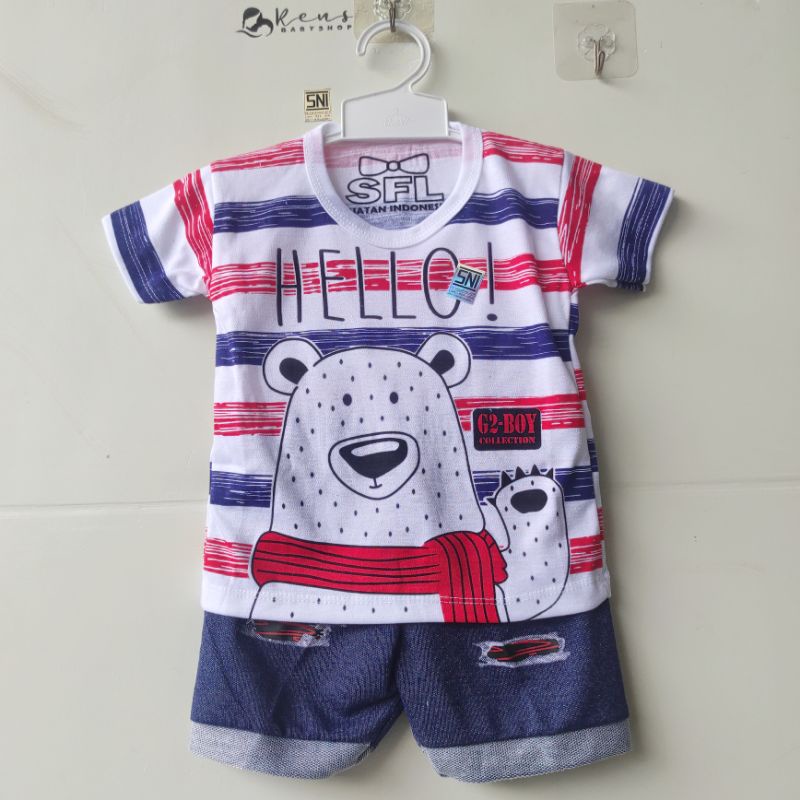 SNI Hello Bear Setelan baju celana jeans anak bayi SSL