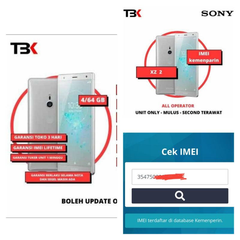 Sony Xperia XZ2 imei terdaftar resmi kemenperin
