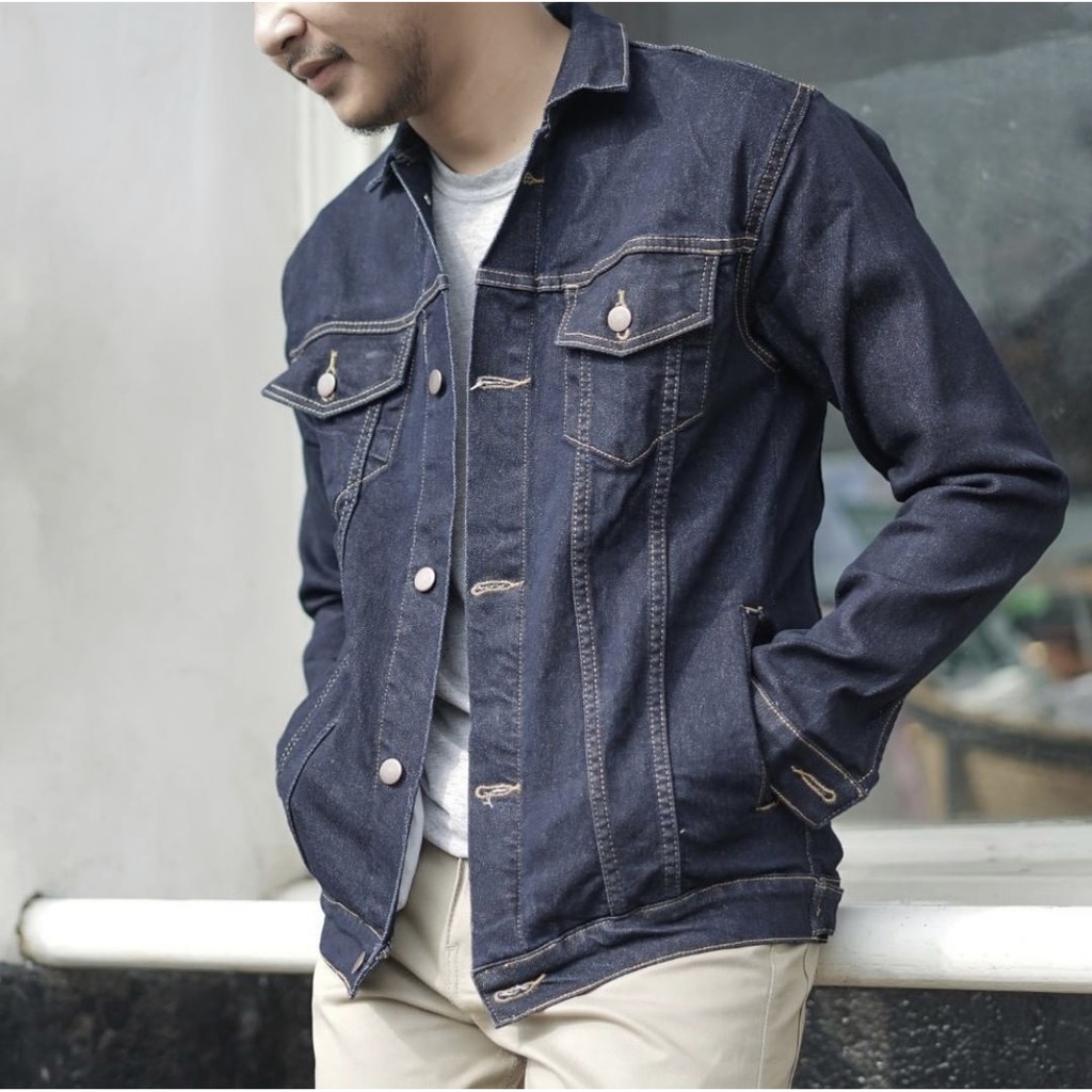 Jaket Jeans Premium Pria Bioblitz Biowash Sandwash Oversize - Jumbo - Big Size