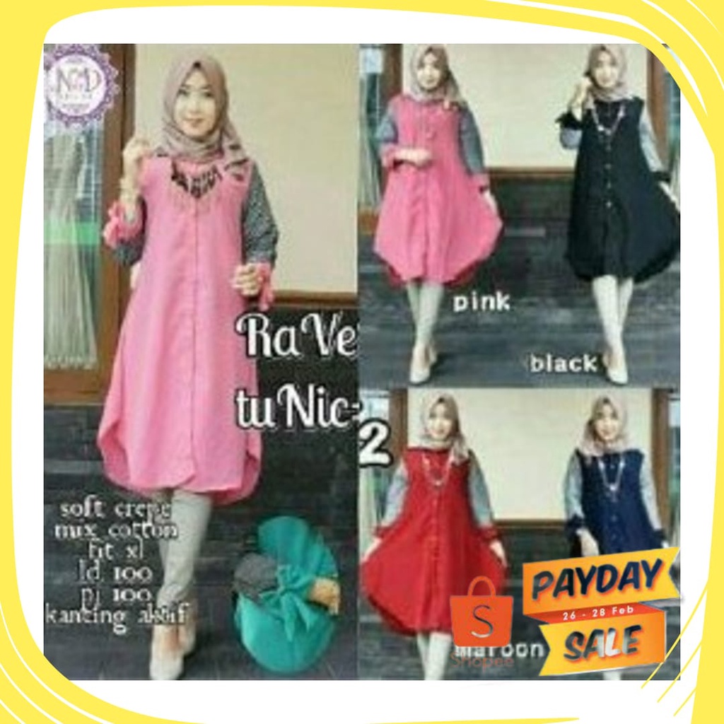 Brown Blue Black white Orange SIlver Gold LAvender Tosca hijau lumut Stabilo /  Ravel tunik ( BIG DI