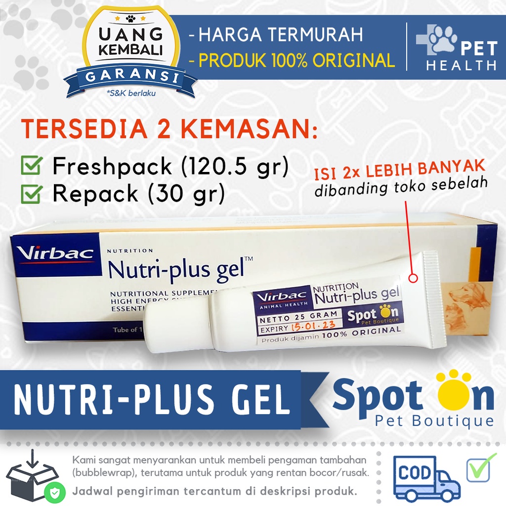 Nutri-Plus Gel Virbac Repack 30 Gr &amp; Freshpack 120.5 Gr | Vitamin Kucing Anjing Nutri Plus | Nutriplus Hamster Kelinci Musang Di atas 15gr