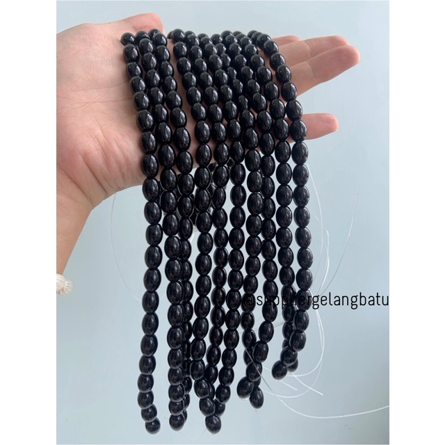 batu alam Penden tabung Black Onyx 8 x 10 mm giok akik indian putih