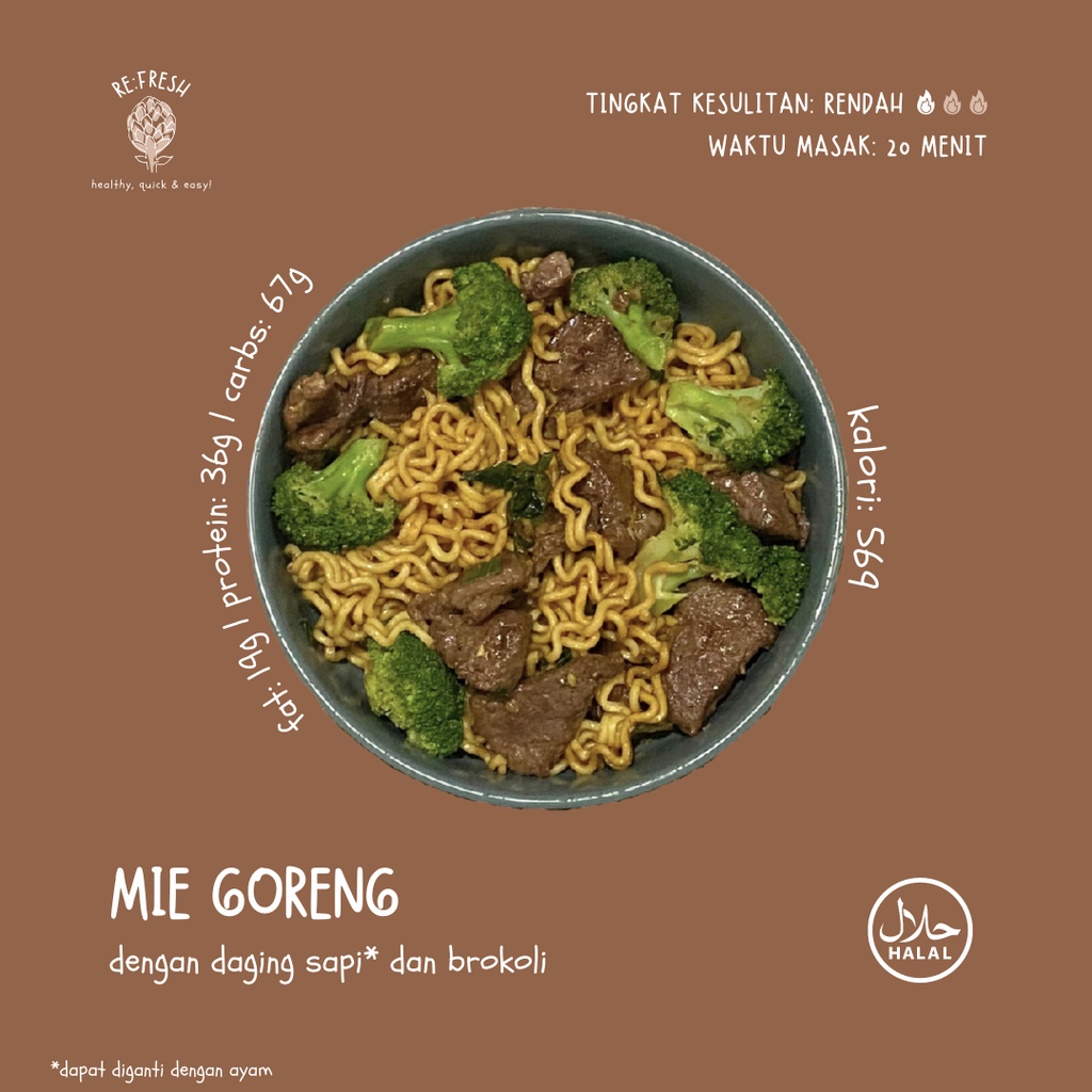 

Paket siap masak[2 PORSI] Mie Goreng (dengan daging ayam dan brokoli)