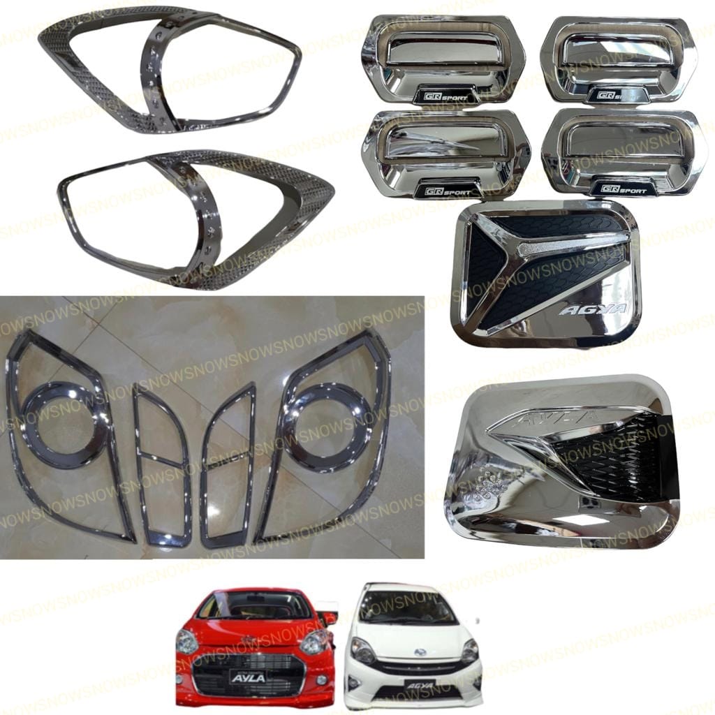 Paket Garnish Depan Belakang Outer Handle Tank Cover Agya Ayla GR Sport Hitam Chrome