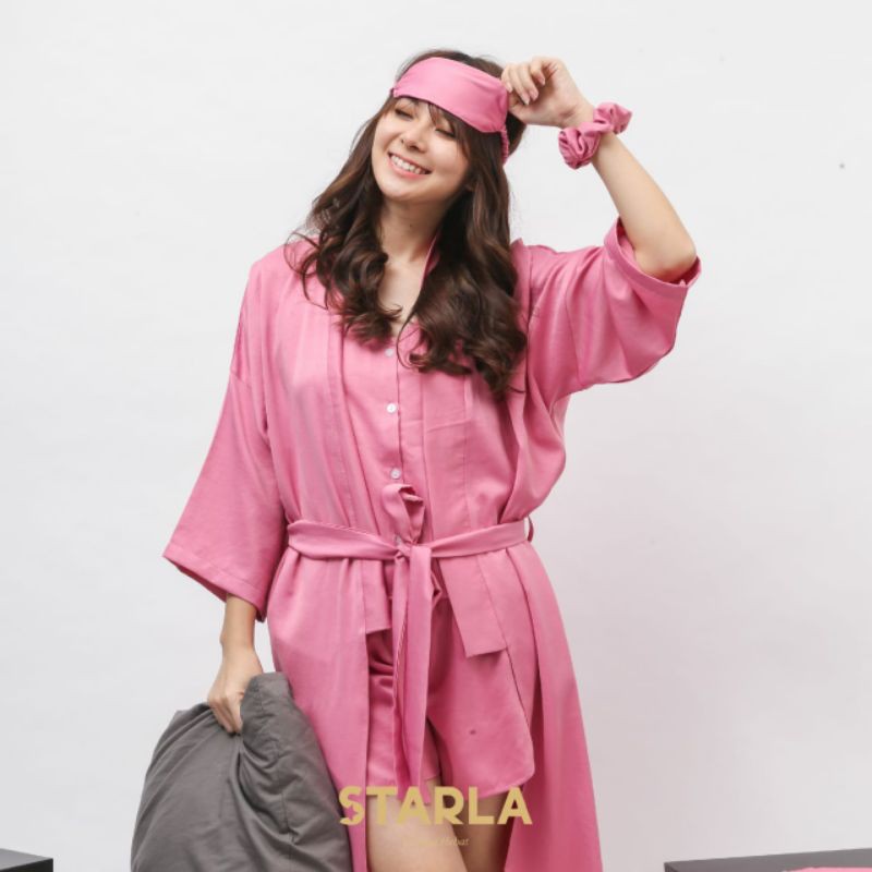 KIMONO SET 3IN1 BAJU TIDUR PIYAMA SATIN WANITA SATEN PREMIUM DEWASA KIMONO STARLA PHOEBE