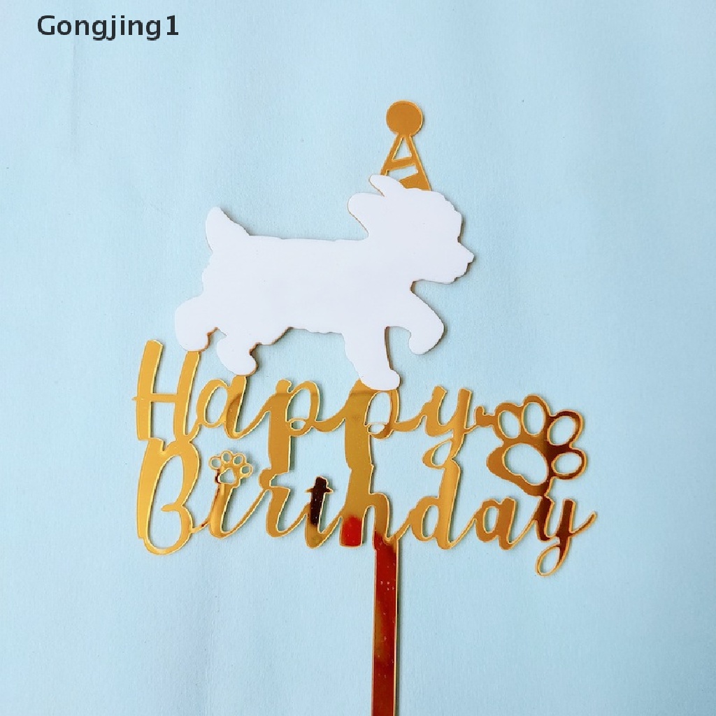 Gongjing1 Topper Kue Ulang Tahun Motif Print Anjing Bahan Akrilik