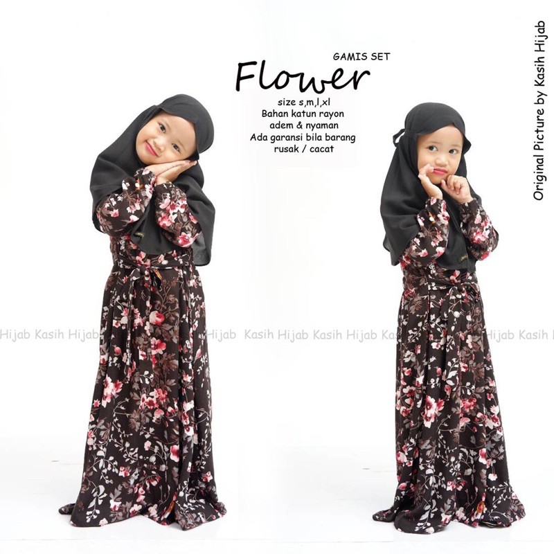 Gamis anak murah/Gamis anak katun rayon/Gamis anak flower by kasihhijab (Gamis saja)