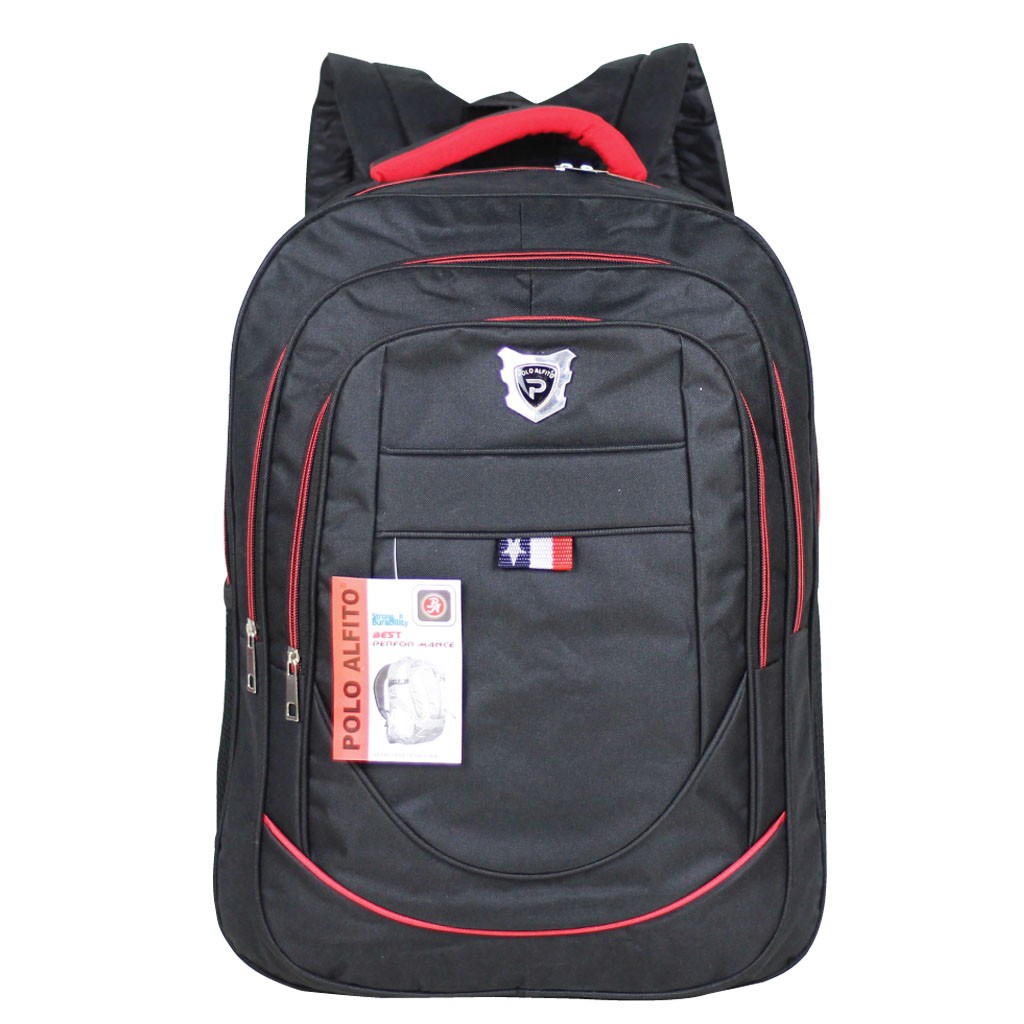 Tas Ransel Ori POLO ALFITO Bendera HITAM MERAH Backpack Laptop Tas Pria Kerja Kuliah Sekolah
