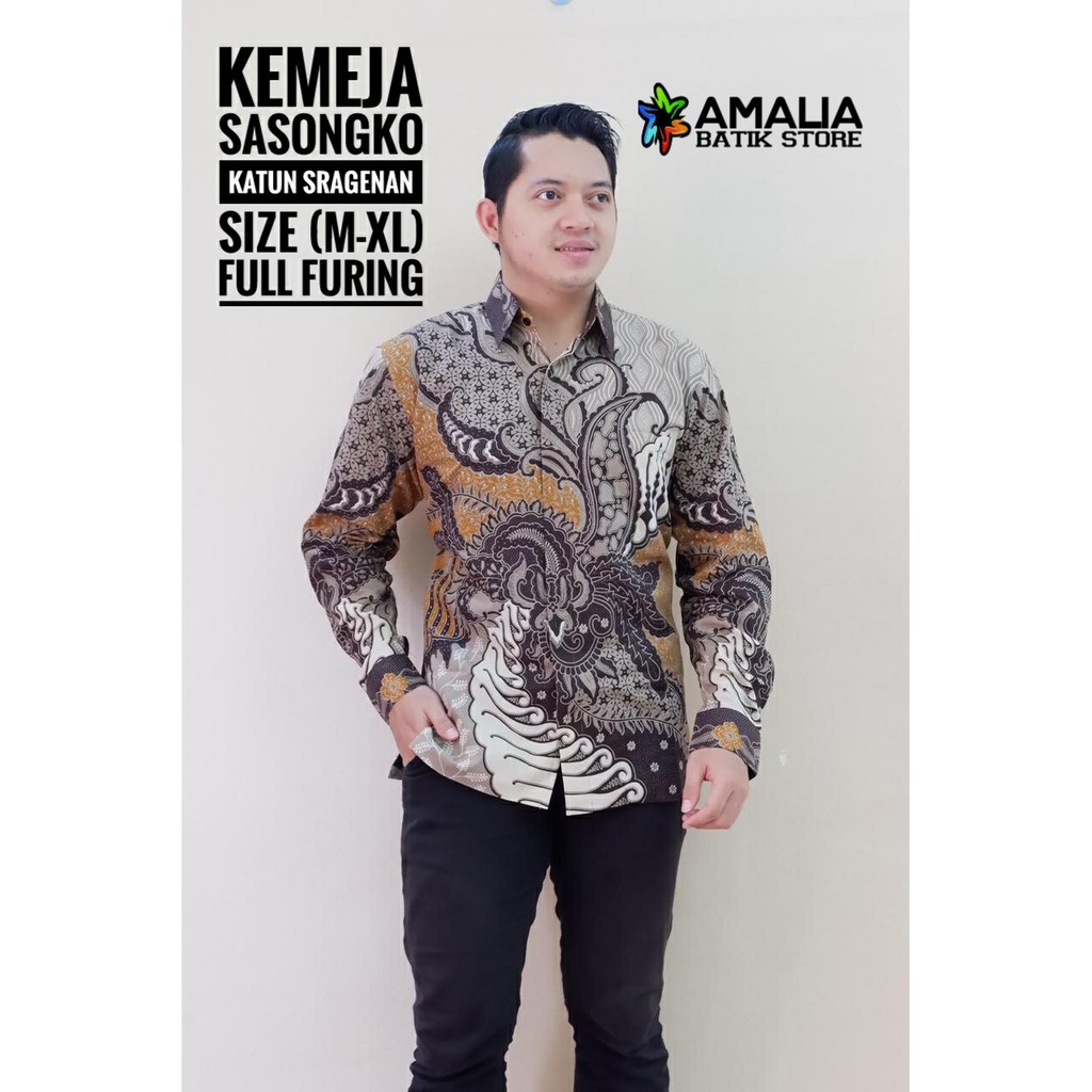 SASONGKO BATIKSOLOAMANAH KEMEJA BATIK SOLO PRIA LENGAN PANJANG PENDEK LAPIS FURING ATASAN PREMIUM MODERN KATUN HALUS ABINAYA IJO CAKRA BUANA ADIPATI  LAKSONO SEKAR KAMBOJA DANURDARA NGOPI PEKSI SELING GINANDRA UNGU KAPAL KANDAS IJO JAGADMUDA GURDO AMALIA