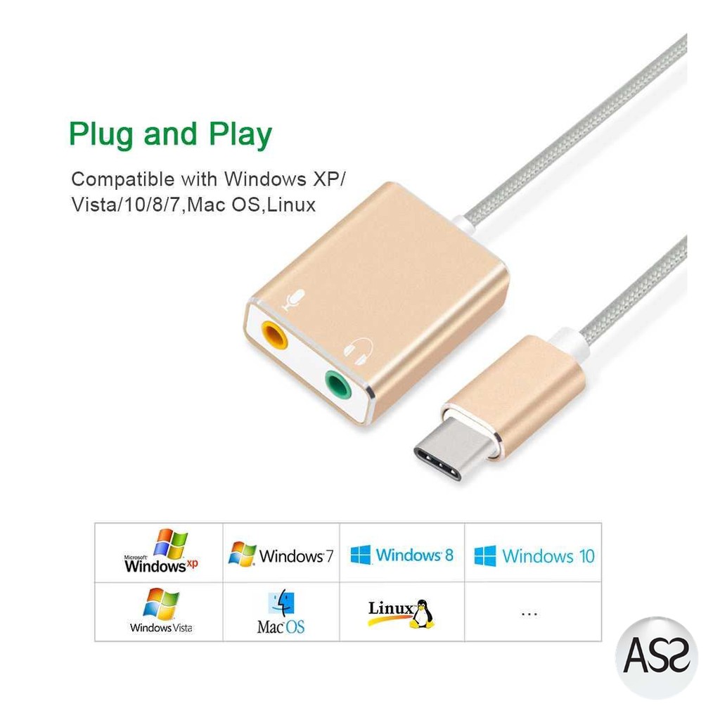 ASS Shop - Woopower External USB Type-C Sound Card 3.5mm AUX &amp; Microphone - MU1