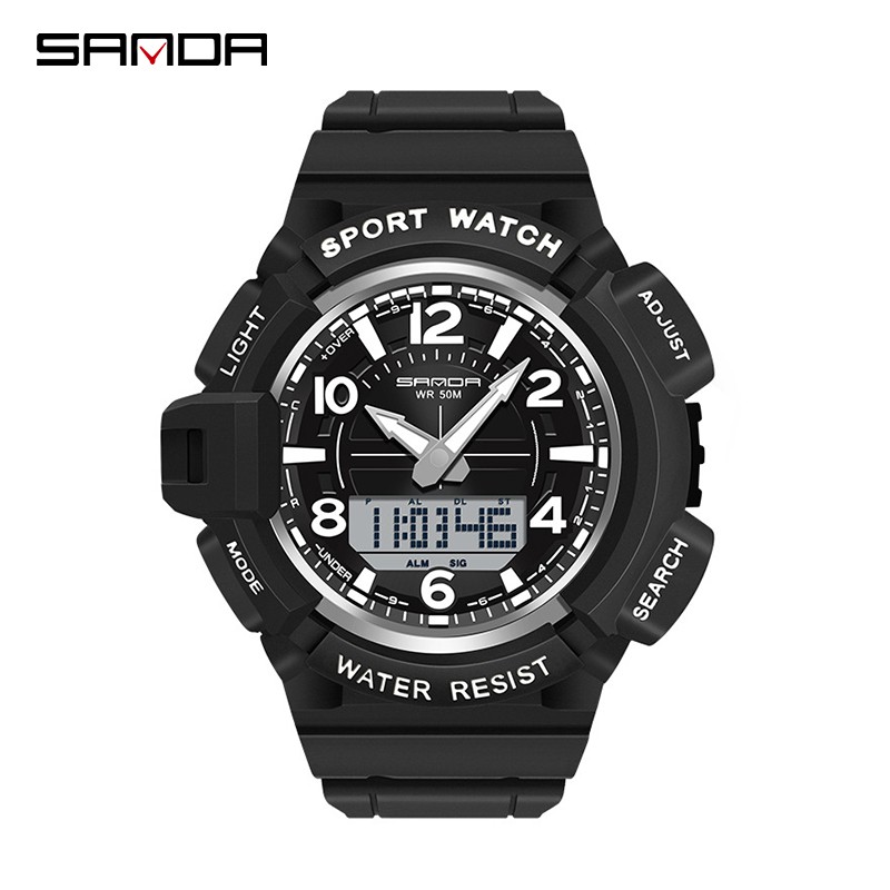 SANDA 3101 Jam Tangan Pria Digital Analog Dual Time Tali Rubber Anti air WATCHKITE WKOS