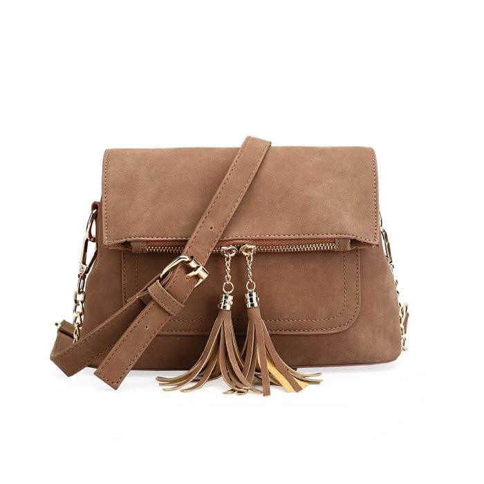 Tas Sling Bag Cewek Tutup Resleting dan Magnet Brown Coklat EL200922