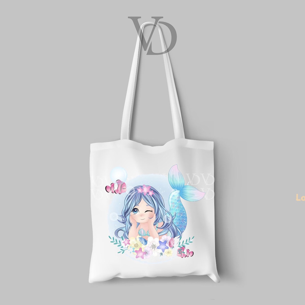 TOTE BAG BAHAN KANVAS ocean little mermaid / under the sea TOTE BAG / TAS BELANJA KEKINIAN