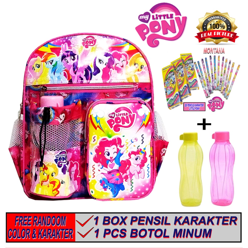 Tas Ransel Mini anak Sekolah PAUD/TK karakter PONY free botol // Tas ransel ngaji PONY