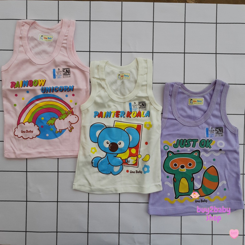 Singlet bayi One Baby warna motif sablon size S,M,L 1 PCS