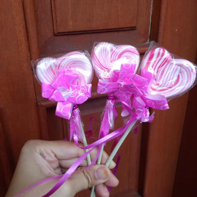 

6Dm6 Permen Lolipop Hati / Love 4 Cm 1 Pak Isi 20 - Pink Tebel Rcdv