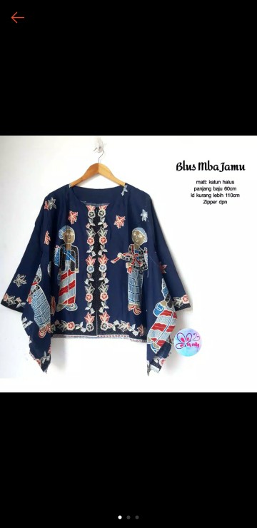 Blus Mbak Jamu Navy Batik Solo Premium Atasan Batik Modern Kerja Seragam Kantor Muslim