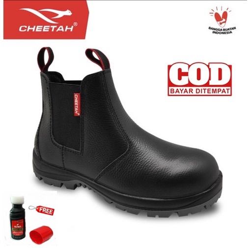 Sepatu Safety Cheetah 7110H FREE Semir Sepatu Kiwi Poles Warna Hitam