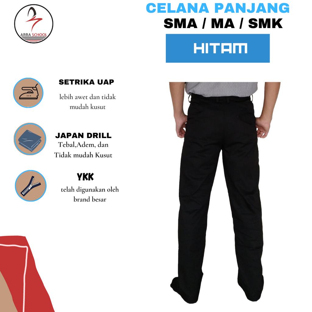 celana sekolah sma hitam jumbo celana hitam panjang smk bawahan pria celana kerja Bahan DRILL