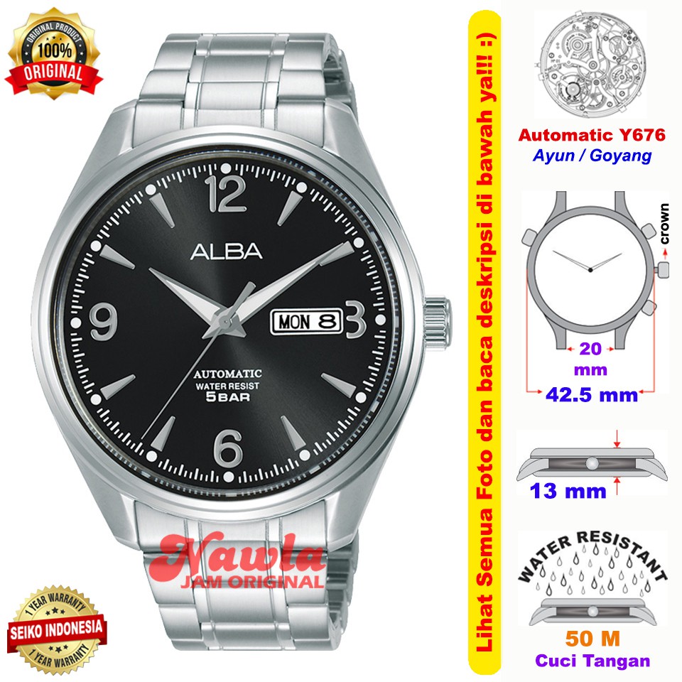 Alba Automatic AL4159X1 Analog Black Dial - Jam Tangan Pria AL4159