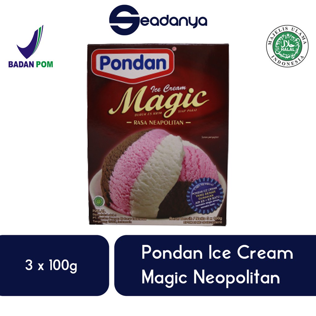 

[PROMO] Pondan Ice Cream Magic rasa Neopolitan 3x100g Bubuk Es Krim Siap Pakai HALAL MUI BPOM