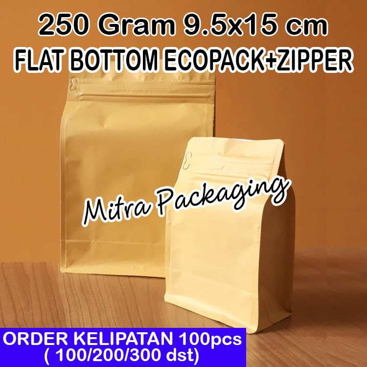 

KPACK Kemasan Kopi 100 Flat Bottom Ecopack 250 (9.5x15cm) Snack Camilan