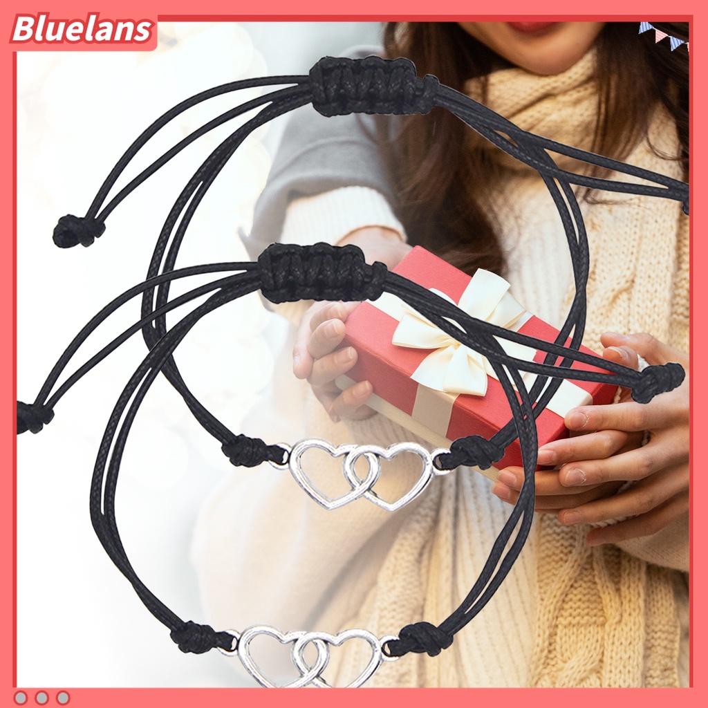 2pcs / Set Gelang Handmade Desain Hati Ganda Permukaan Halus Untuk Pasangan