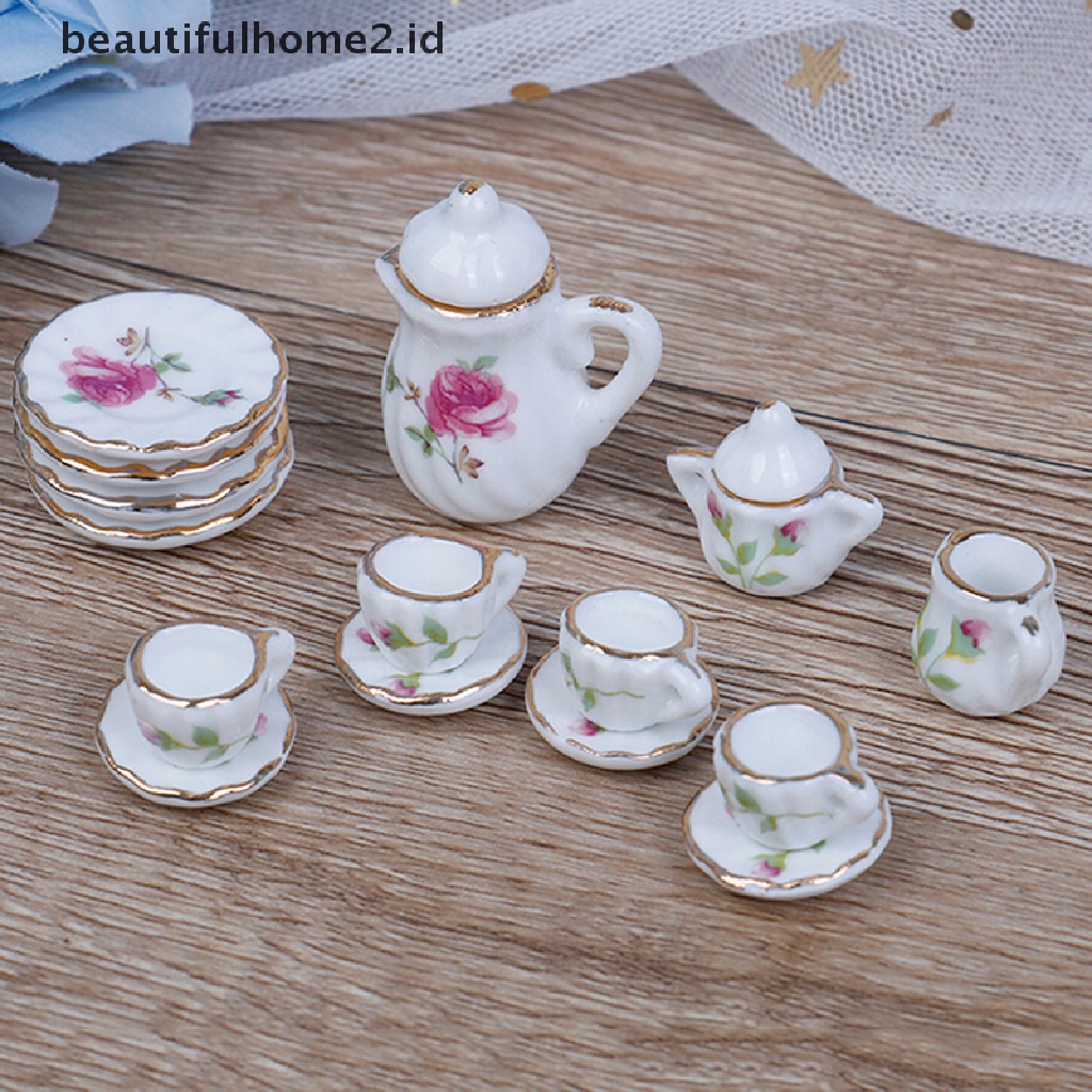 (Beautifulhome2.Id) 15pcs / Set Mainan Miniatur Cangkir Teh Porselen Bahan Keramik Untuk Aksesoris Rumah Boneka 1: 12