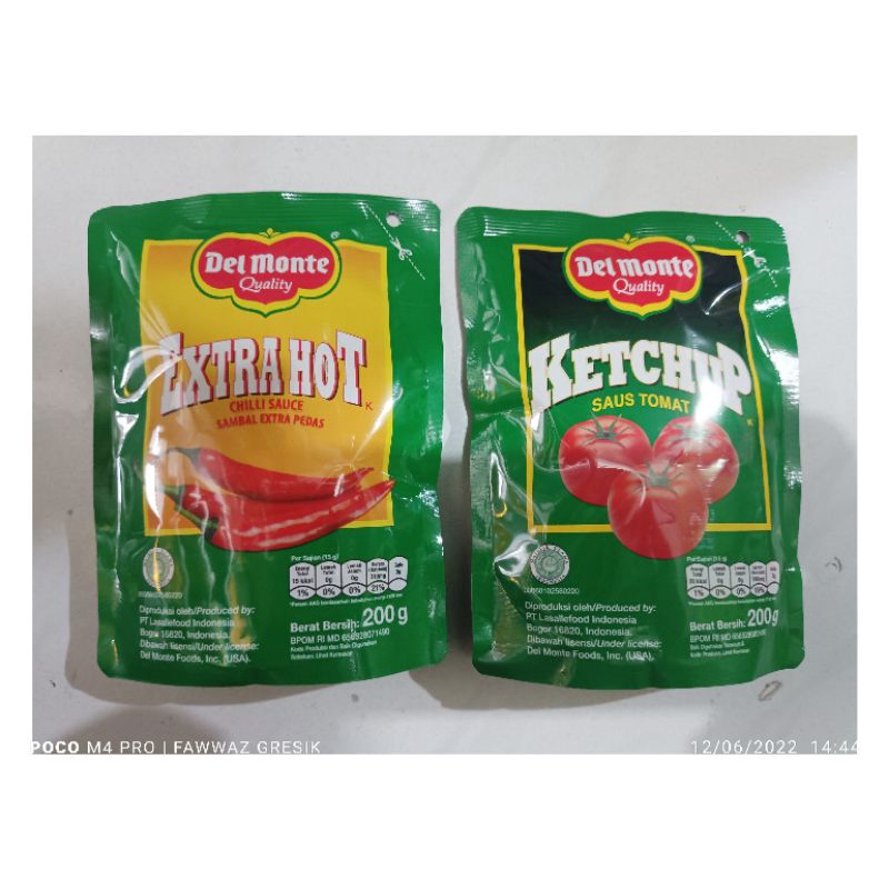 Delmonte Saos Tomat 200gr &amp; Saus Sambal Extra Hot Chili Sauce Pouch 200gr