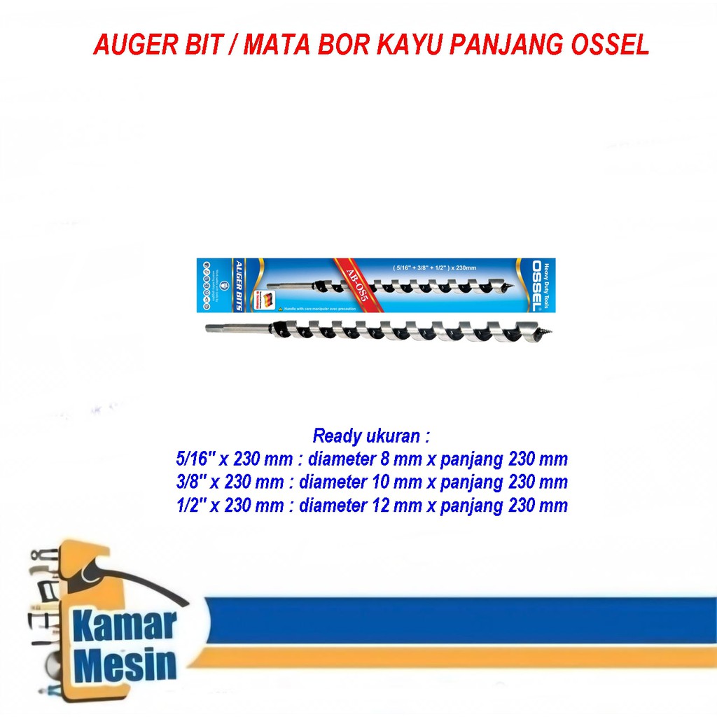 Auger Bit 1/2" x 230 MM OSSEL Mata Bor Kayu Panjang Ossel