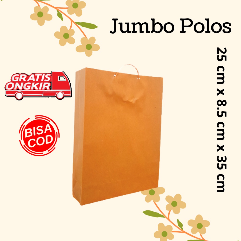 

Paper bag JUMBO POLOS COKLAT 25 x 8.5 x 35 / paperbag murah
