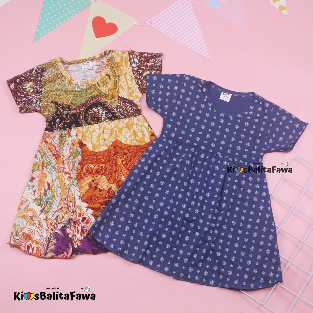 (LEBIH HEMAT ISI 3 PCS ) Dress Thalia 2-3 Tahun / Dres Murah Lengan Baju Balita Anak Perempuan Adem