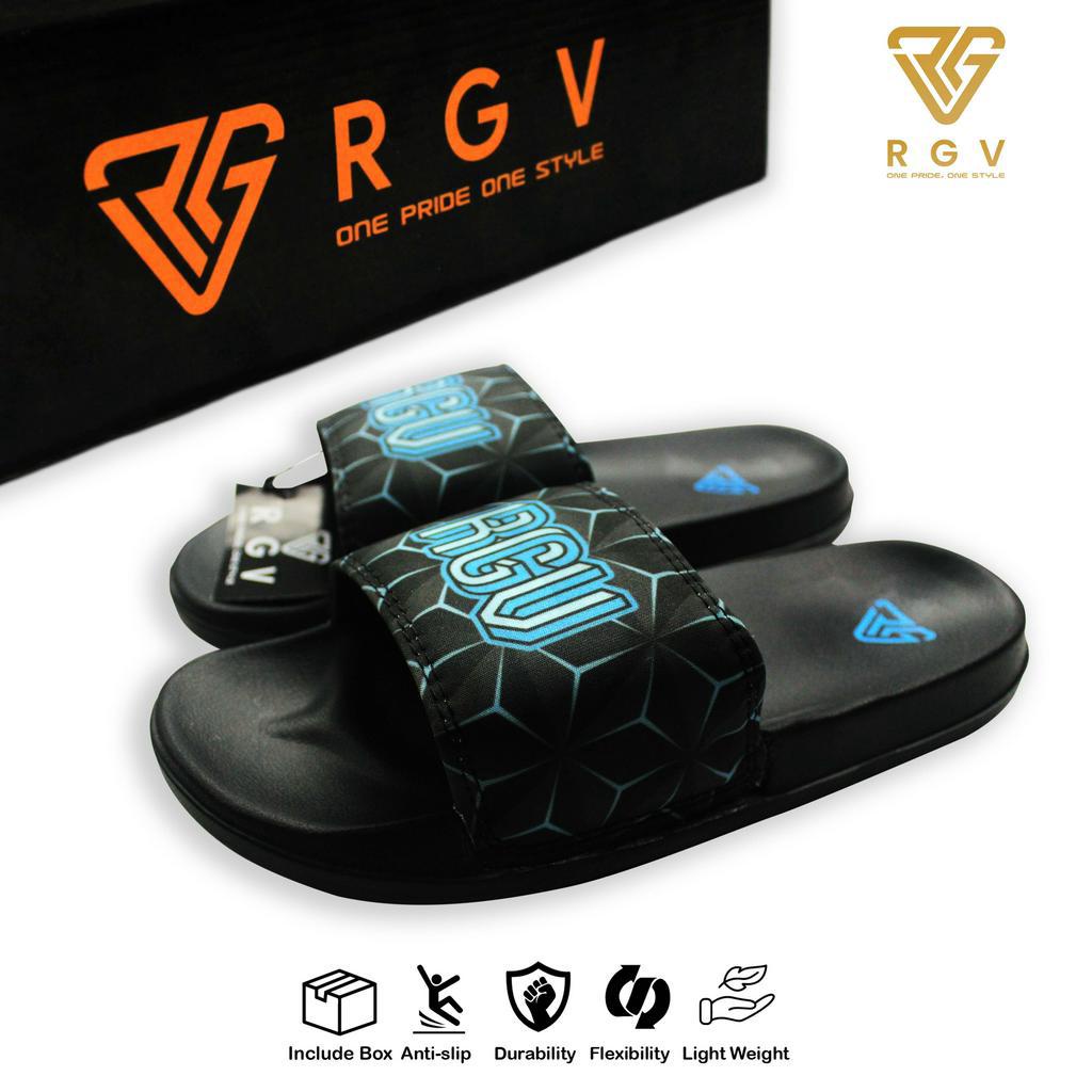 RGV - SANDAL PRIA DAN WANITA SLIDE SLIP ON SENDAL ANTI LICIN RINGAN SELOP 3D GEOMETRY BLUE