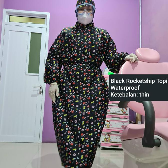 GOWN APD MOTIF TASLAN HOODIE REUSABLE WASHABLE APD MODIS MODEL GAMIS - BlackRocketTopi