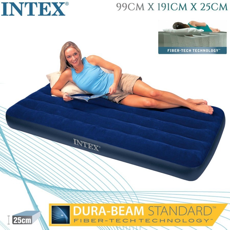 INTEX 64757 Kasur Angin Twin Dura-Beam Airbed Blue 99x191x25 Air bed